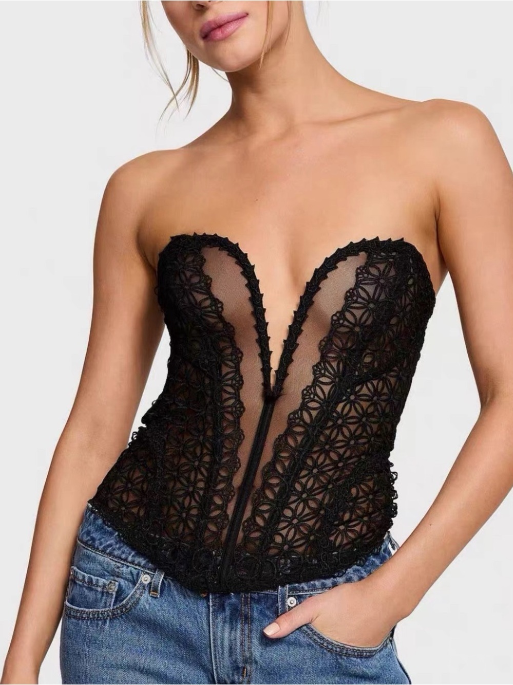 Victoria's Secret Black Lace Strapless Bustier Camisole